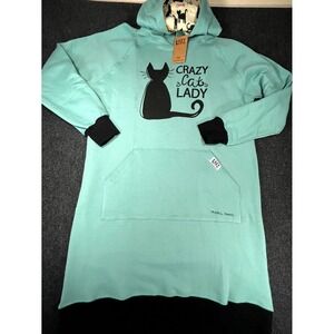 Lazy One Crazy Cat Lady Sleep Hoodie Women Small Medium Mint Green Fleece Lined